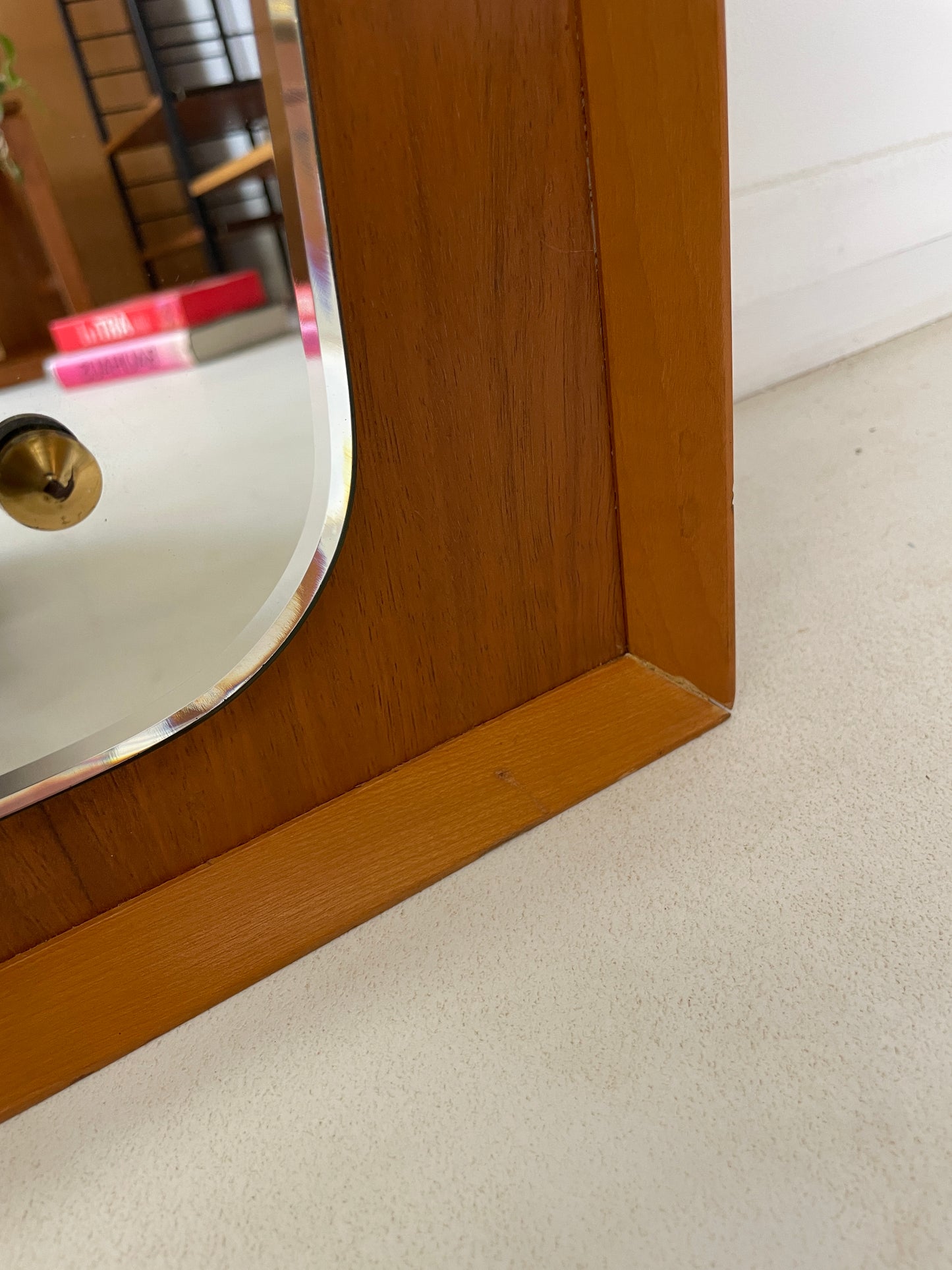 VINTAGE TAPERED TEAK WALL MIRROR
