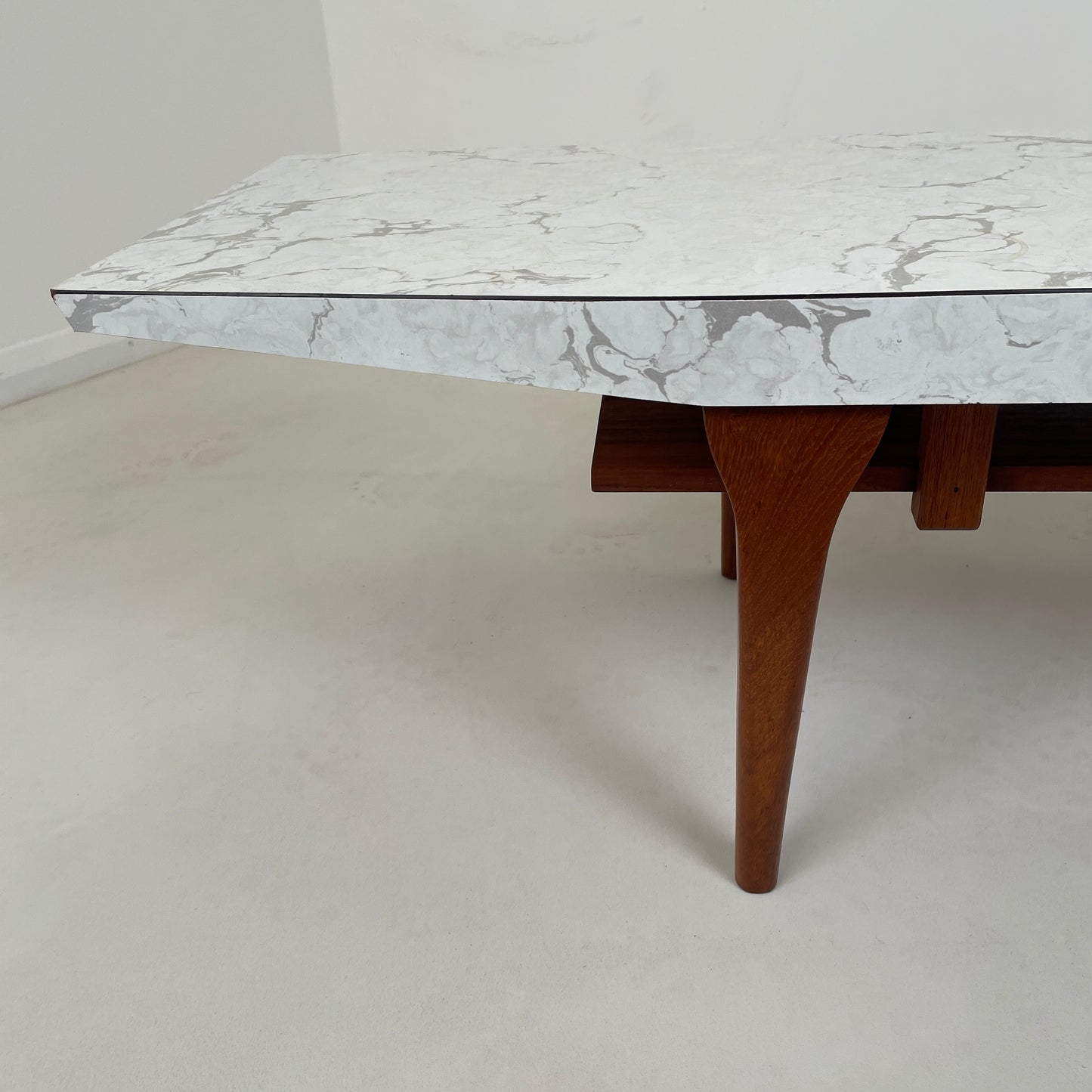 VINTAGE TEAK AND MARBLE EFFECT FORMICA COFFEE TABLE