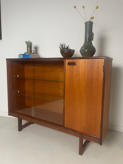 TURNIDGE GLAZED TEAK BOOKCASE / SIDEBOARD
