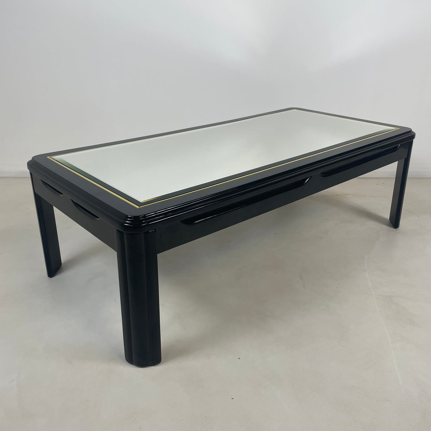 1980s MIRRORED BLACK LAQUERED COFFEE TABLE