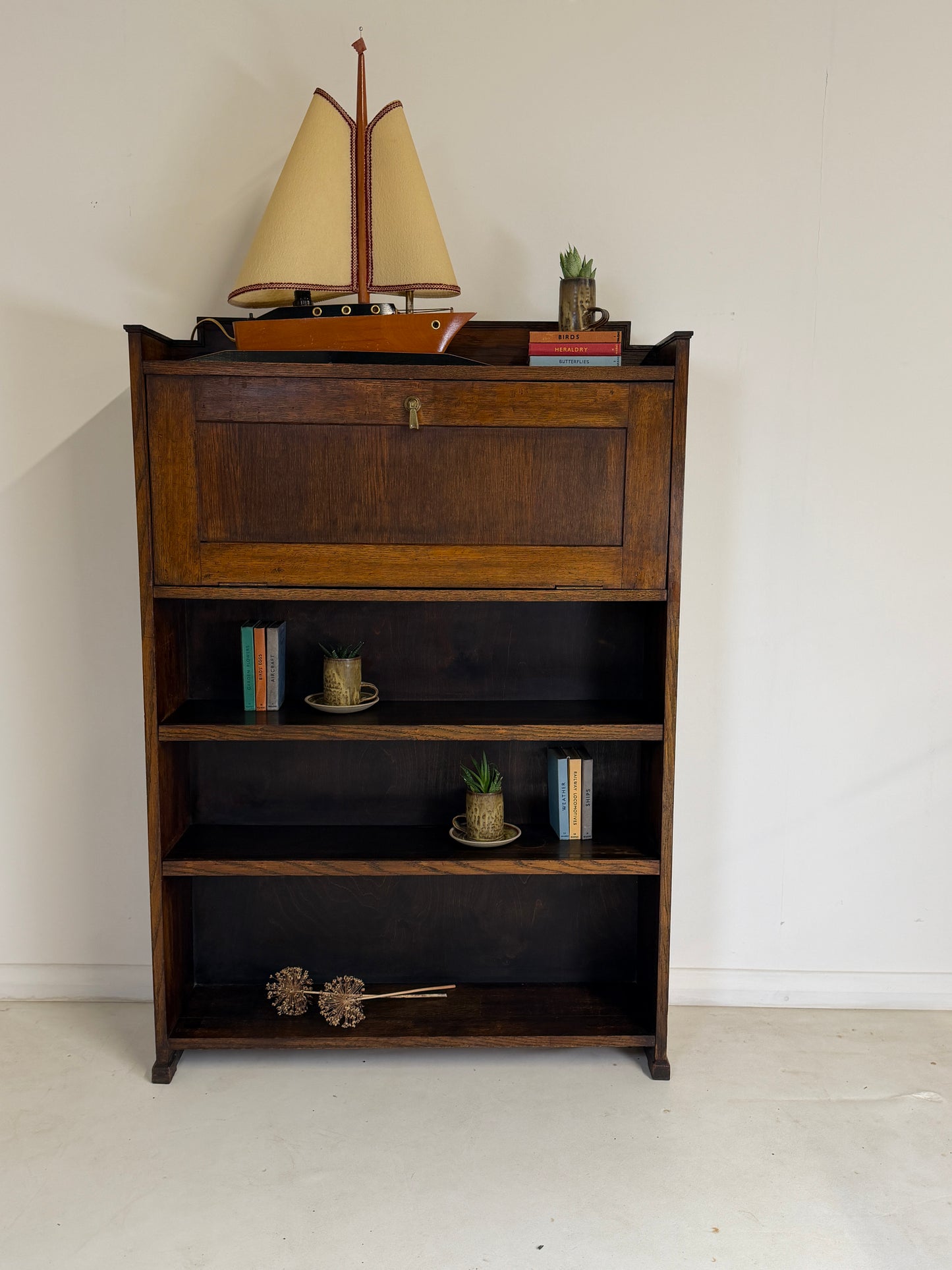 VINTAGE FALL FRONT OAK BOOKCASE BUREAU