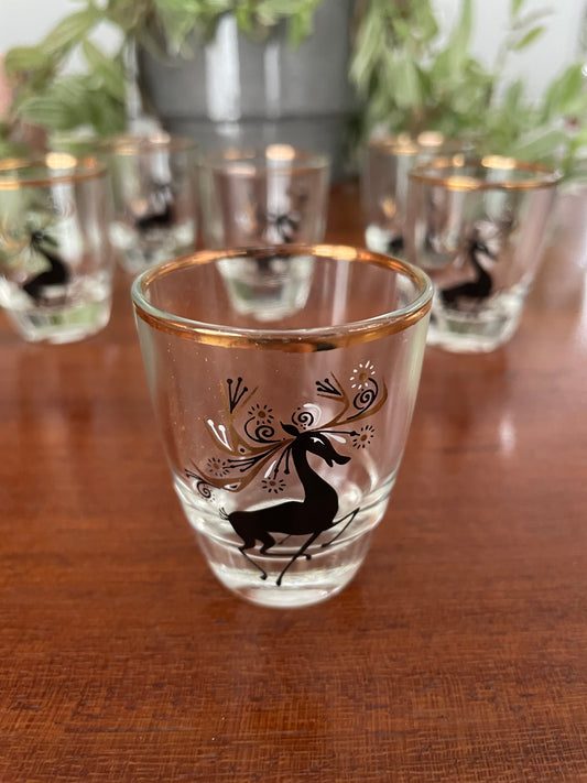 1960s REINDEER SHOT GLASSES x 6