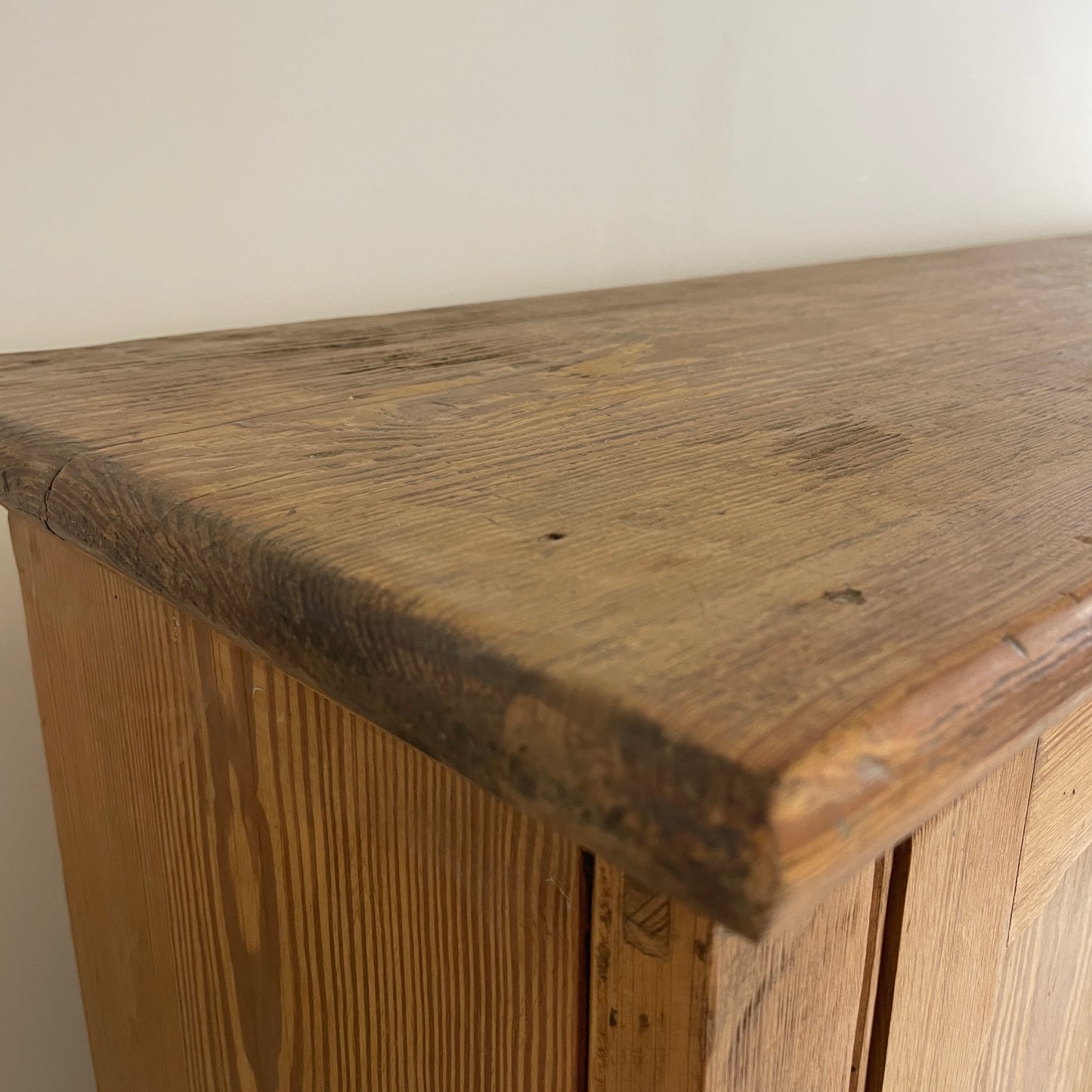 LARGE ANTIQUE PINE THREE DOOR KITCHEN/HALL CABINET
