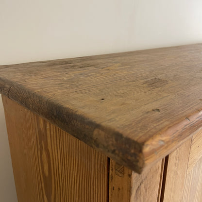 LARGE ANTIQUE PINE THREE DOOR KITCHEN/HALL CABINET