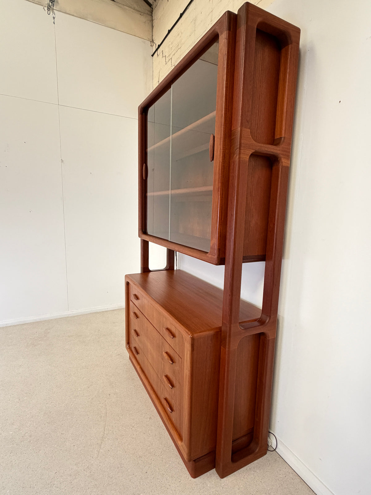 DYRLUND TEAK ROOM DIVIDER WITH GLASS BOOKCASE