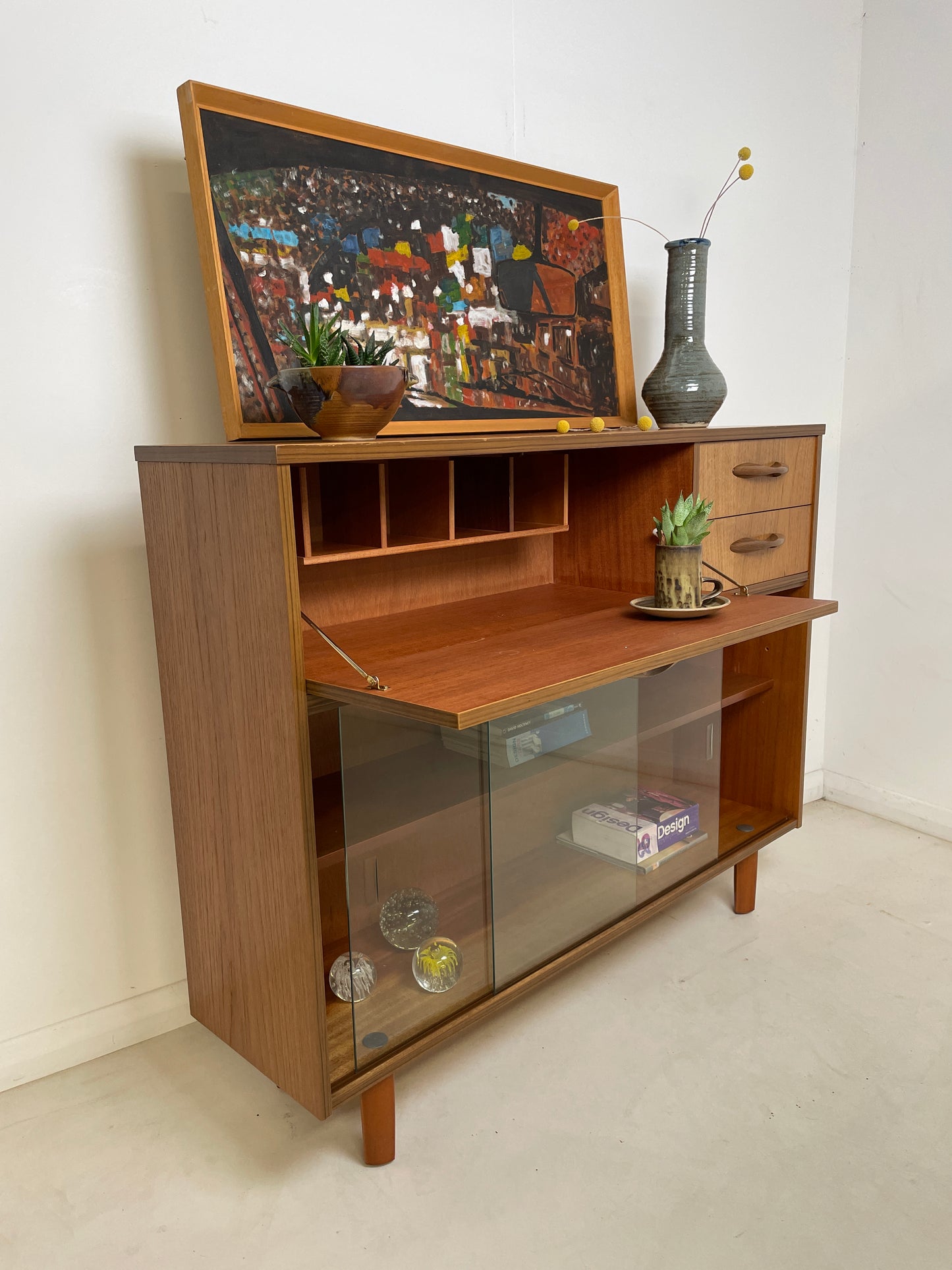 AVALON GLAZED TEAK BOOKCASE / SIDEBOARD