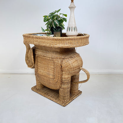 VINTAGE ELEPHANT WICKER SIDE TABLES X 2