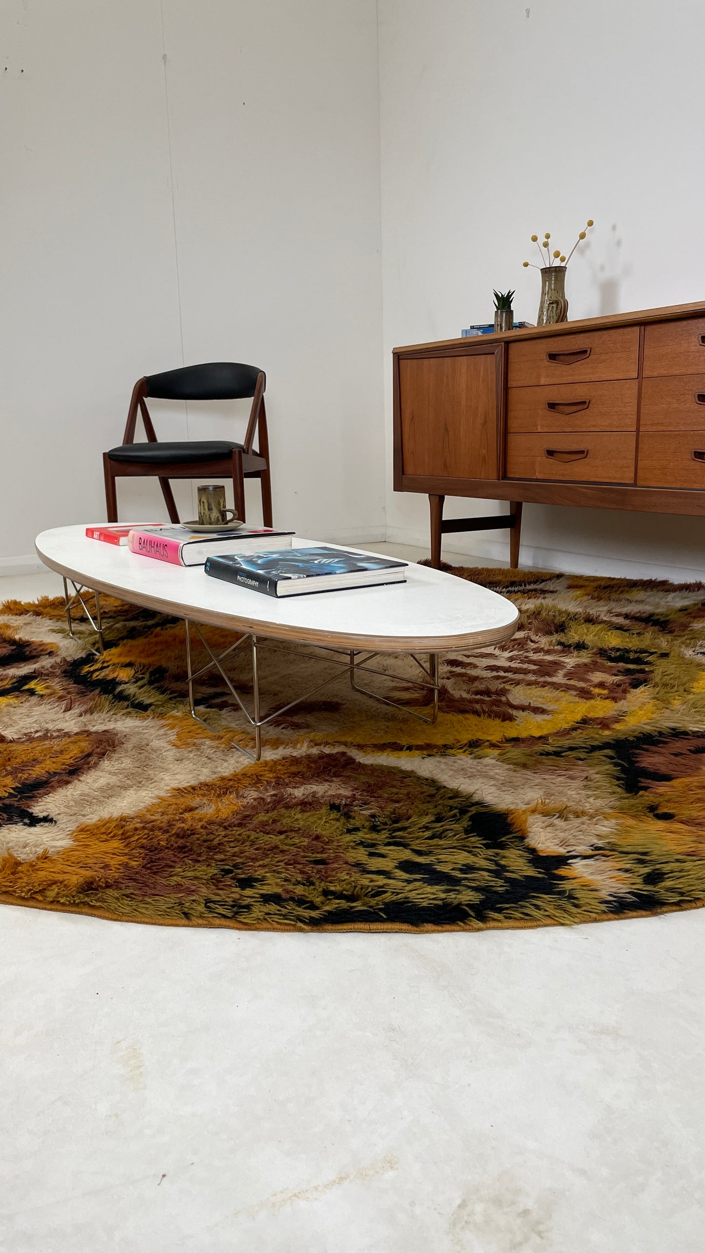 SEVENTIES ROUND SHAGGY RYA RUG - 244cm MUTED AUTUMN COLOURS