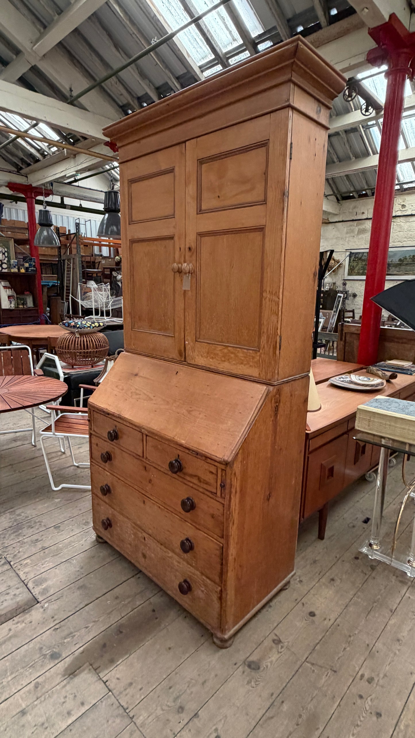ENGLISH PINE DRESSER/SECRETAIRE WITH DRAWERS