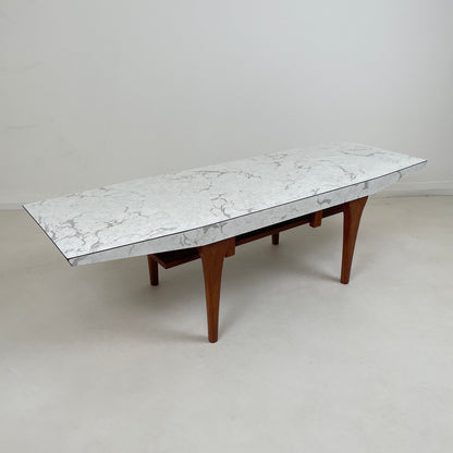 VINTAGE TEAK AND MARBLE EFFECT FORMICA COFFEE TABLE