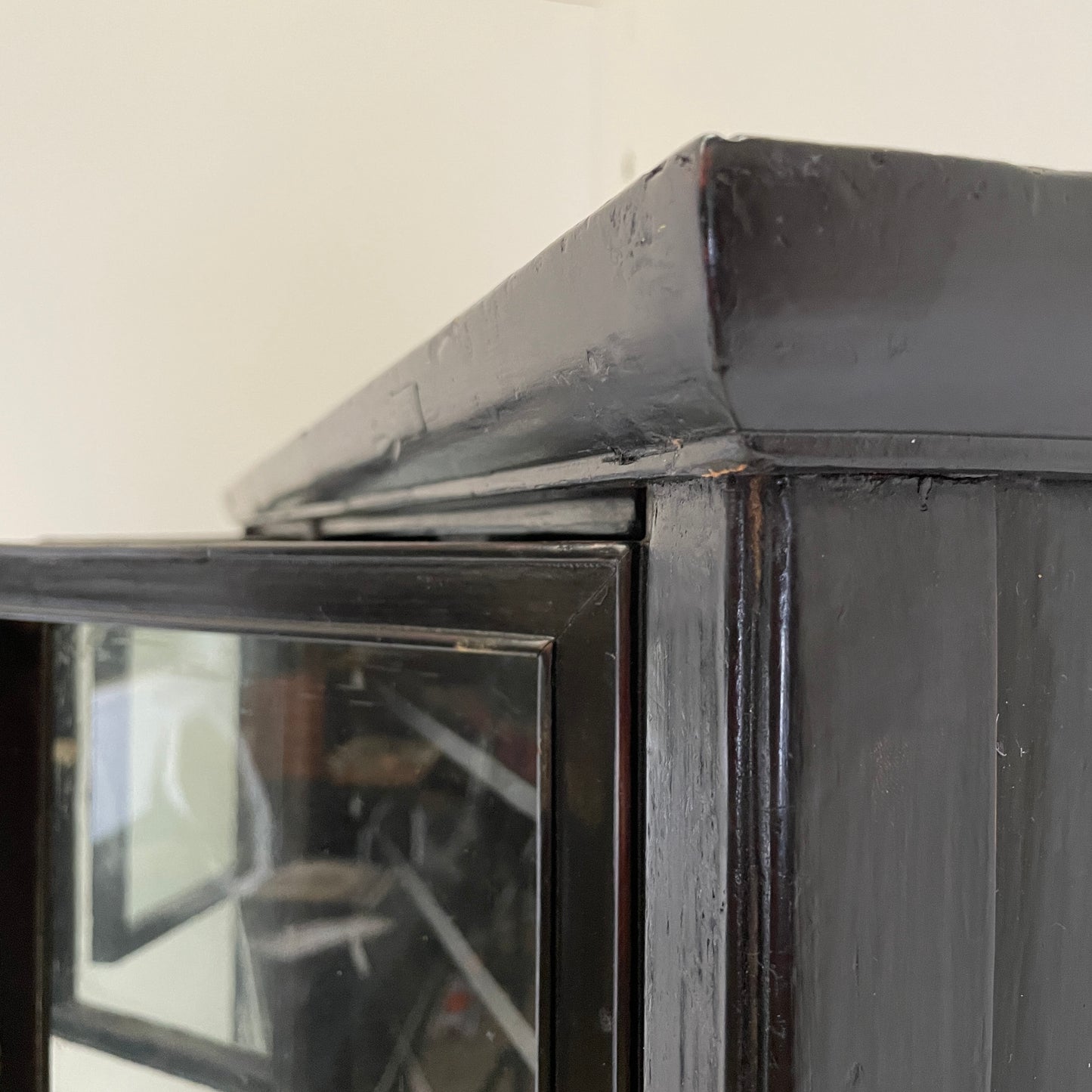 EBONISED CHINESE APOTHECARY CABINET WITH GLAZED DOORS
