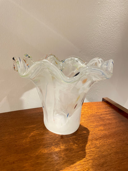 ITALIAN WHITE MURANO CONFETTI VASE