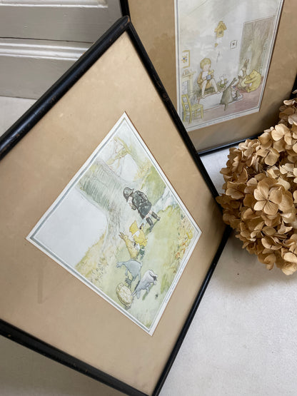 VINTAGE CHRISTOPHER ROBIN WINNIE THE POOH FRAMED PRINTS x 2