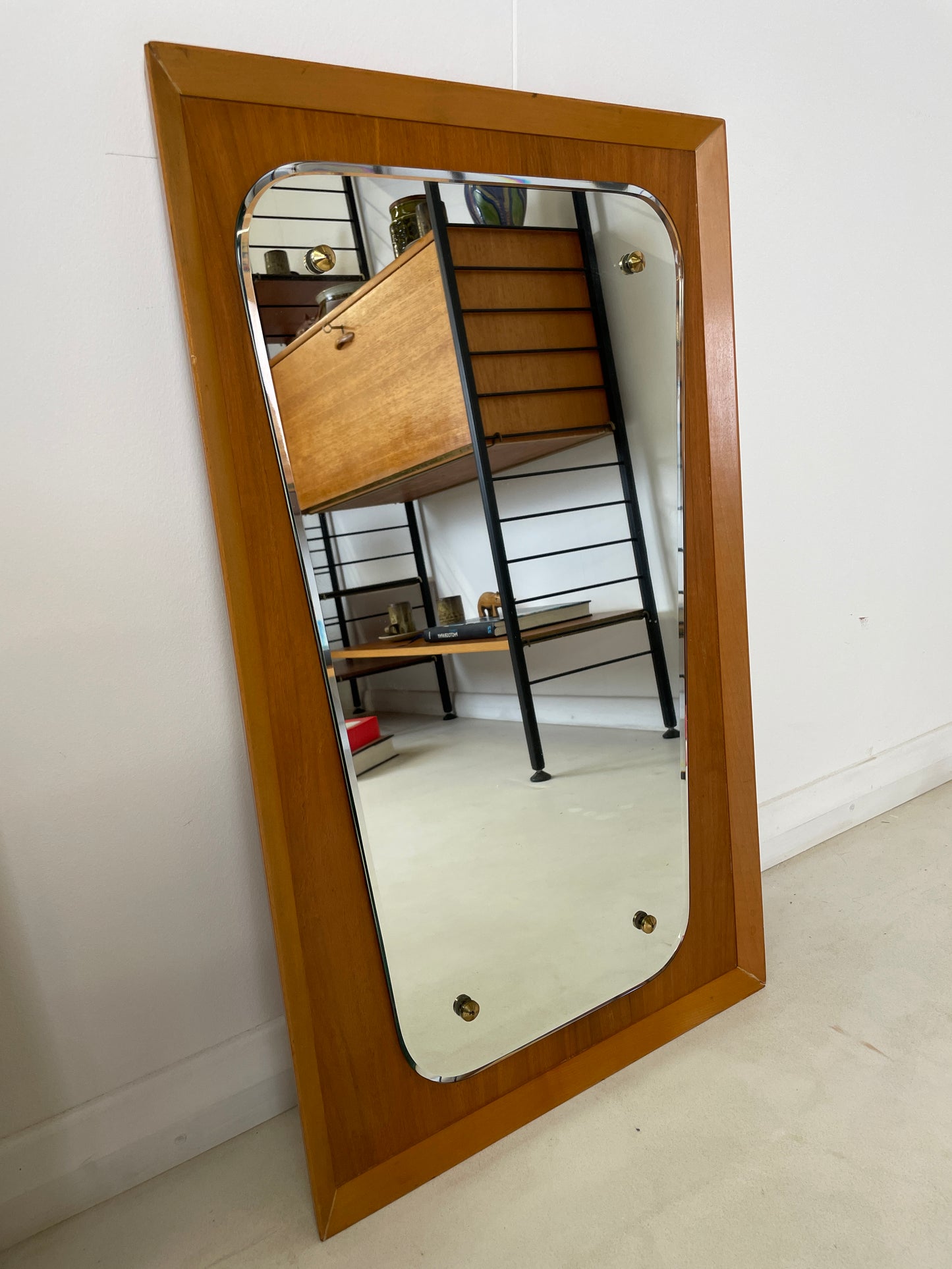 VINTAGE TAPERED TEAK WALL MIRROR