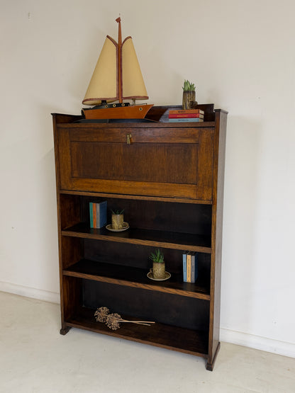 VINTAGE FALL FRONT OAK BOOKCASE BUREAU