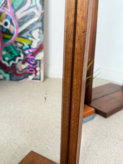 PAIR OF VINTAGE OBLONG TEAK WALL MIRRORS WITH SHELF