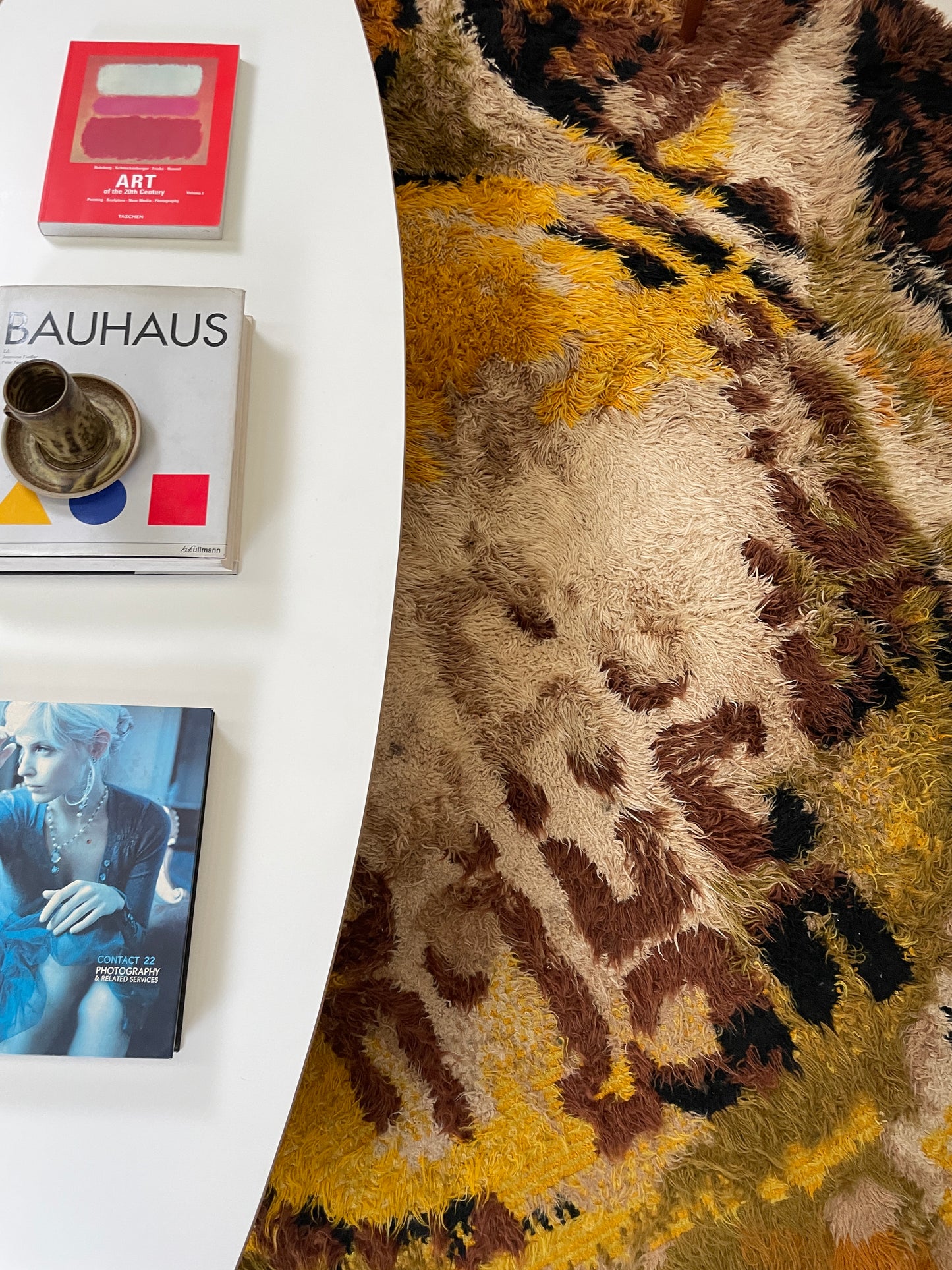 SEVENTIES ROUND SHAGGY RYA RUG - 244cm MUTED AUTUMN COLOURS