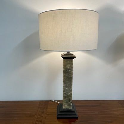 A PAIR OF MARBLE COLUMN TABLE LAMPS