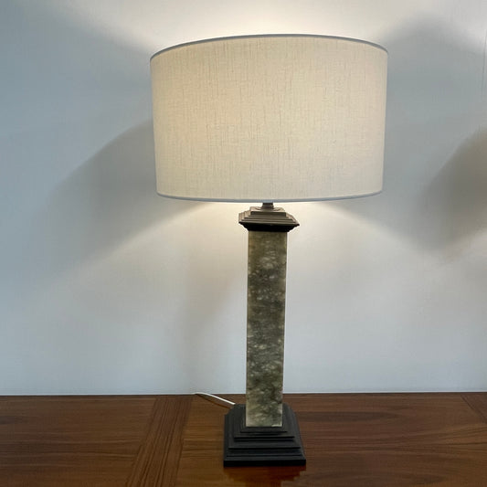 A PAIR OF MARBLE COLUMN TABLE LAMPS