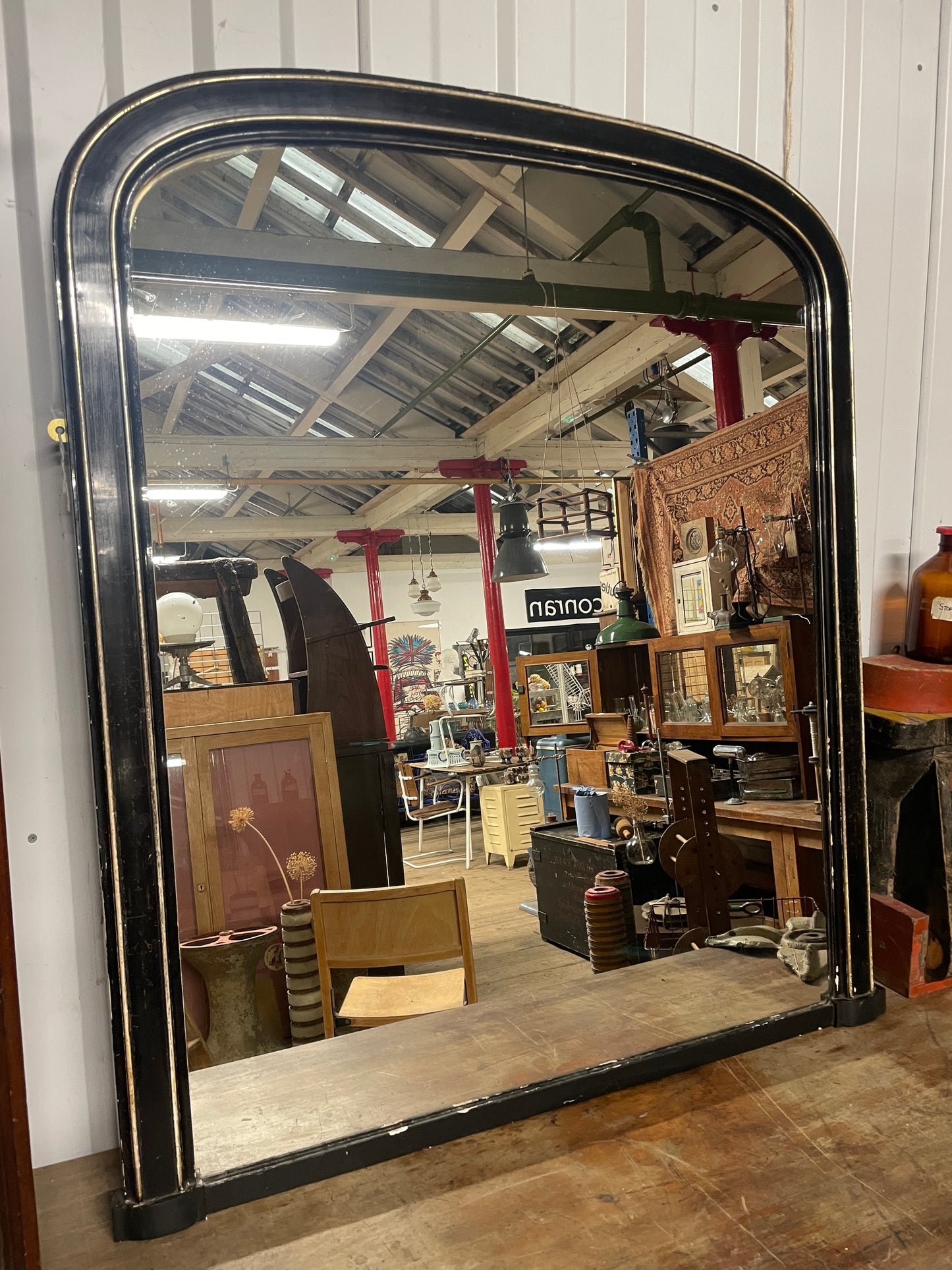 ANTIQUE BLACK EBONISED OVERMANTEL WALL MIRROR