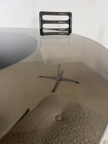 1970s RETRO GLASS TABLE & SWIVEL CHAIRS