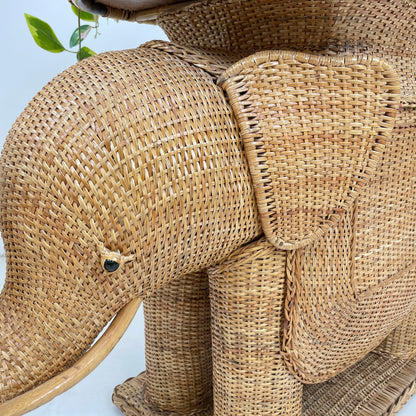 VINTAGE ELEPHANT WICKER SIDE TABLES X 2