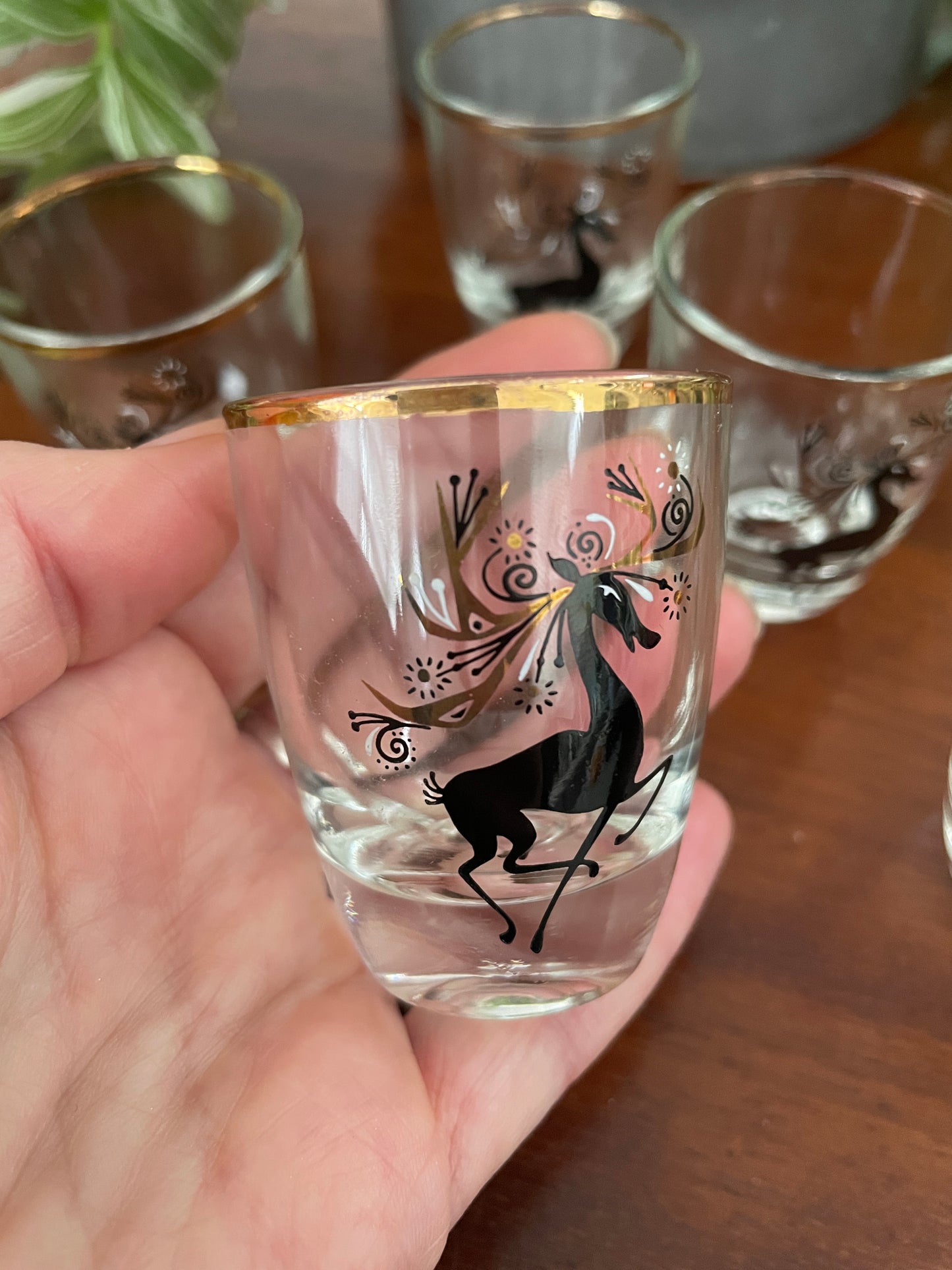1960s REINDEER SHOT GLASSES x 6