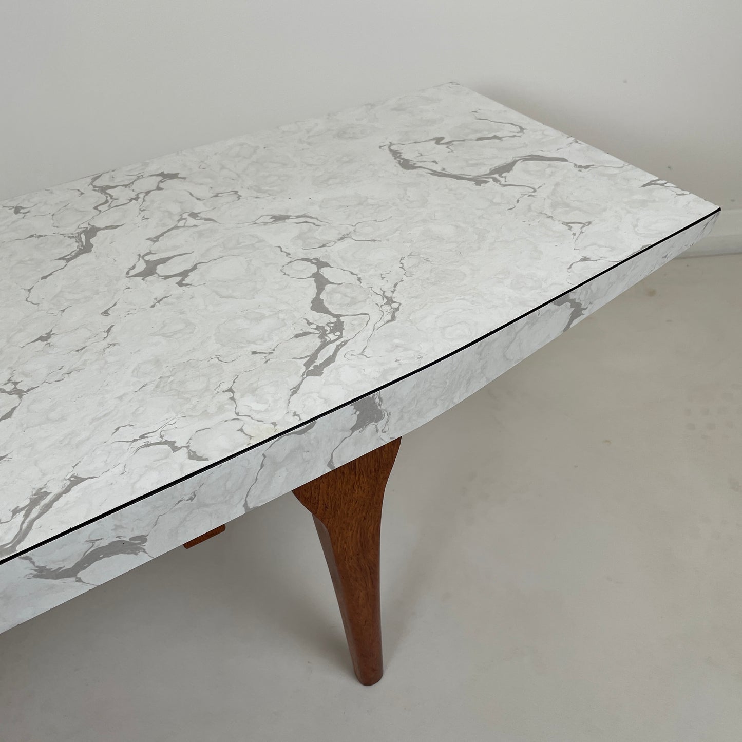 VINTAGE TEAK AND MARBLE EFFECT FORMICA COFFEE TABLE