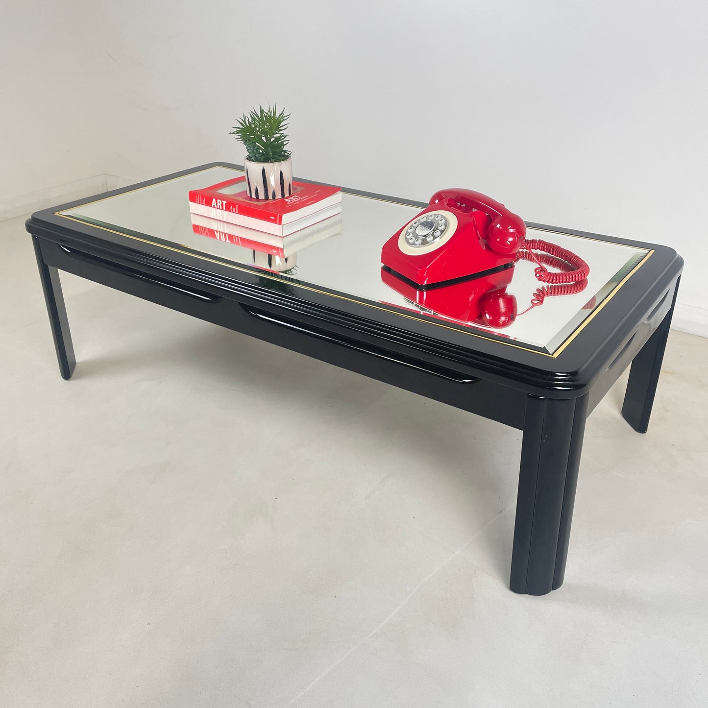 1980s MIRRORED BLACK LAQUERED COFFEE TABLE