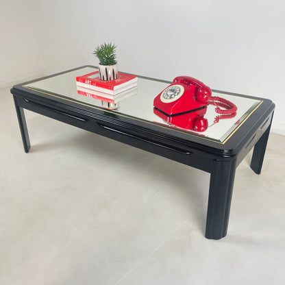 1980s MIRRORED BLACK LAQUERED COFFEE TABLE