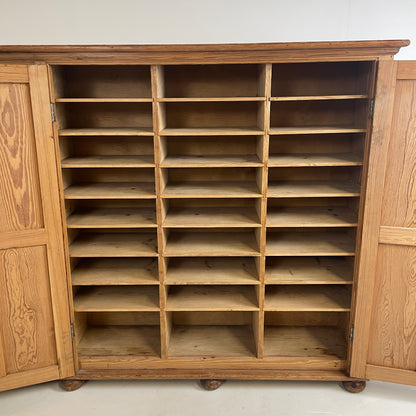 LARGE ANTIQUE PINE THREE DOOR KITCHEN/HALL CABINET