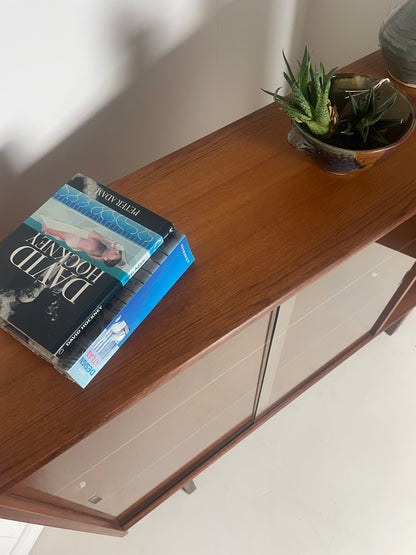 TURNIDGE GLAZED TEAK BOOKCASE / SIDEBOARD