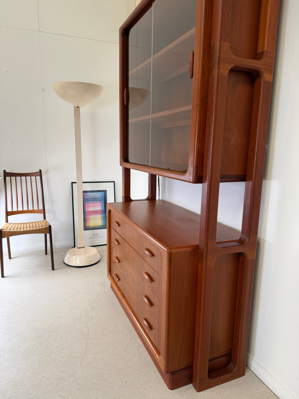 DYRLUND TEAK ROOM DIVIDER WITH GLASS BOOKCASE