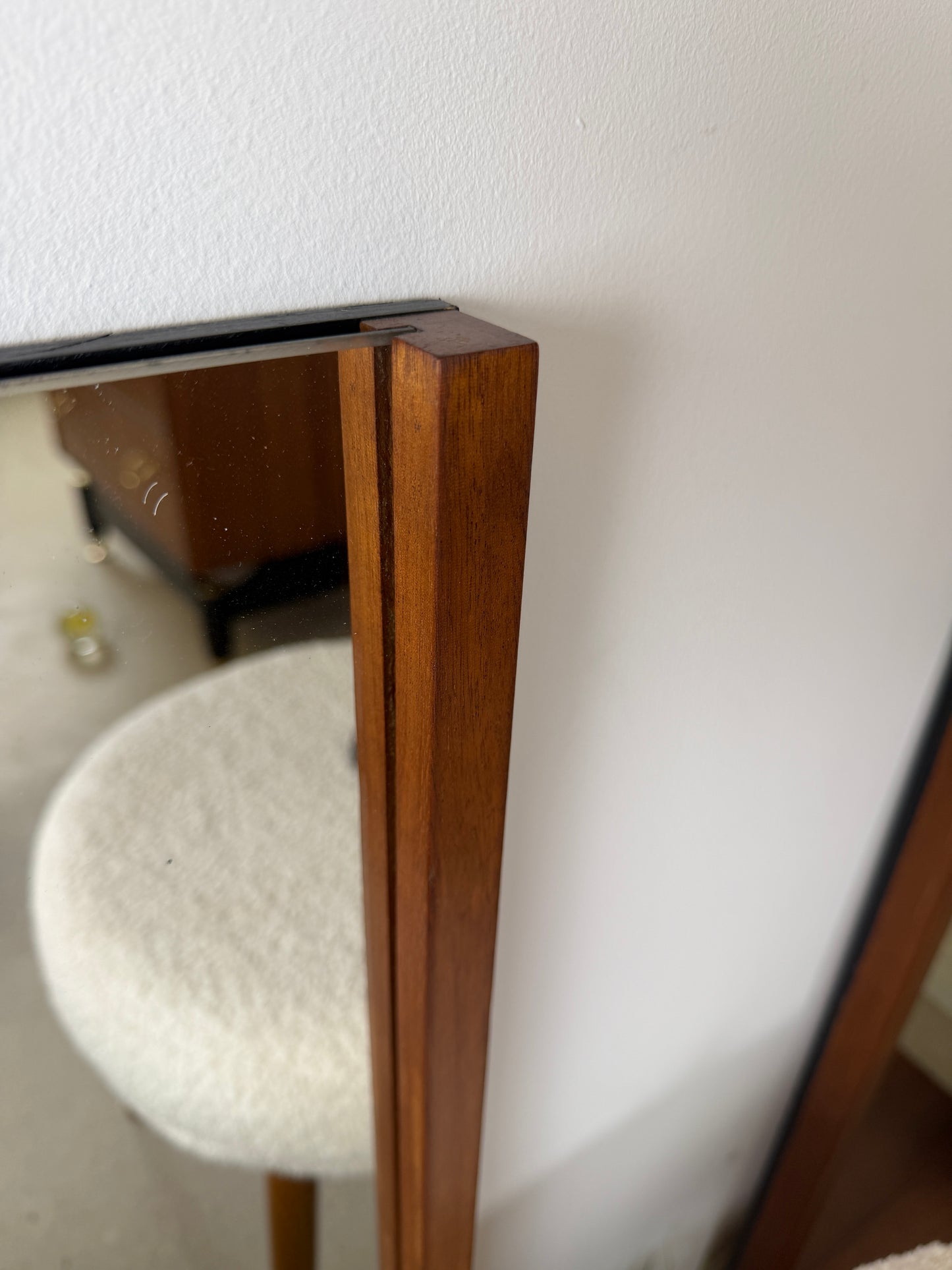 PAIR OF VINTAGE OBLONG TEAK WALL MIRRORS WITH SHELF