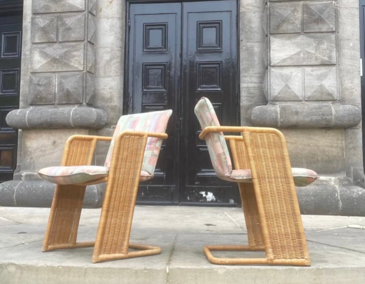 VINTAGE PAIR OF 1980 LUIT VAN DER HELM WICKER CHAIRS