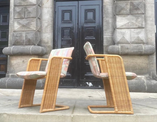 VINTAGE PAIR OF 1980 LUIT VAN DER HELM WICKER CHAIRS
