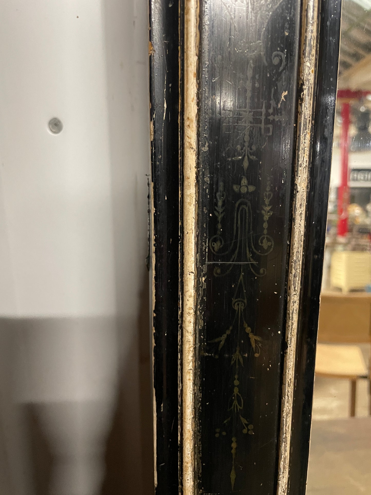 ANTIQUE BLACK EBONISED OVERMANTEL WALL MIRROR