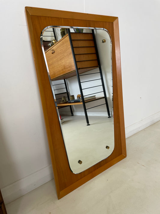 VINTAGE TAPERED TEAK WALL MIRROR