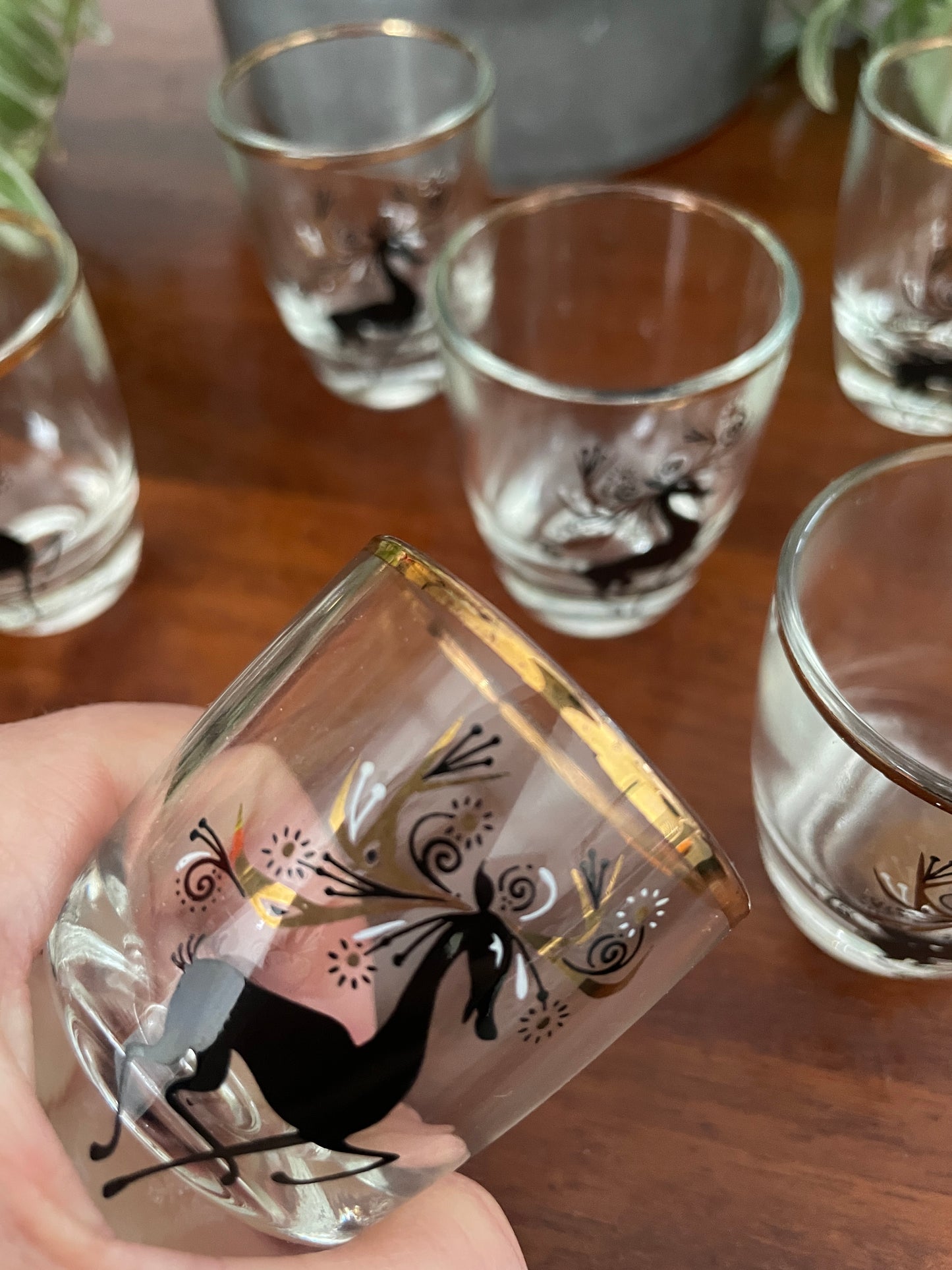 1960s REINDEER SHOT GLASSES x 6