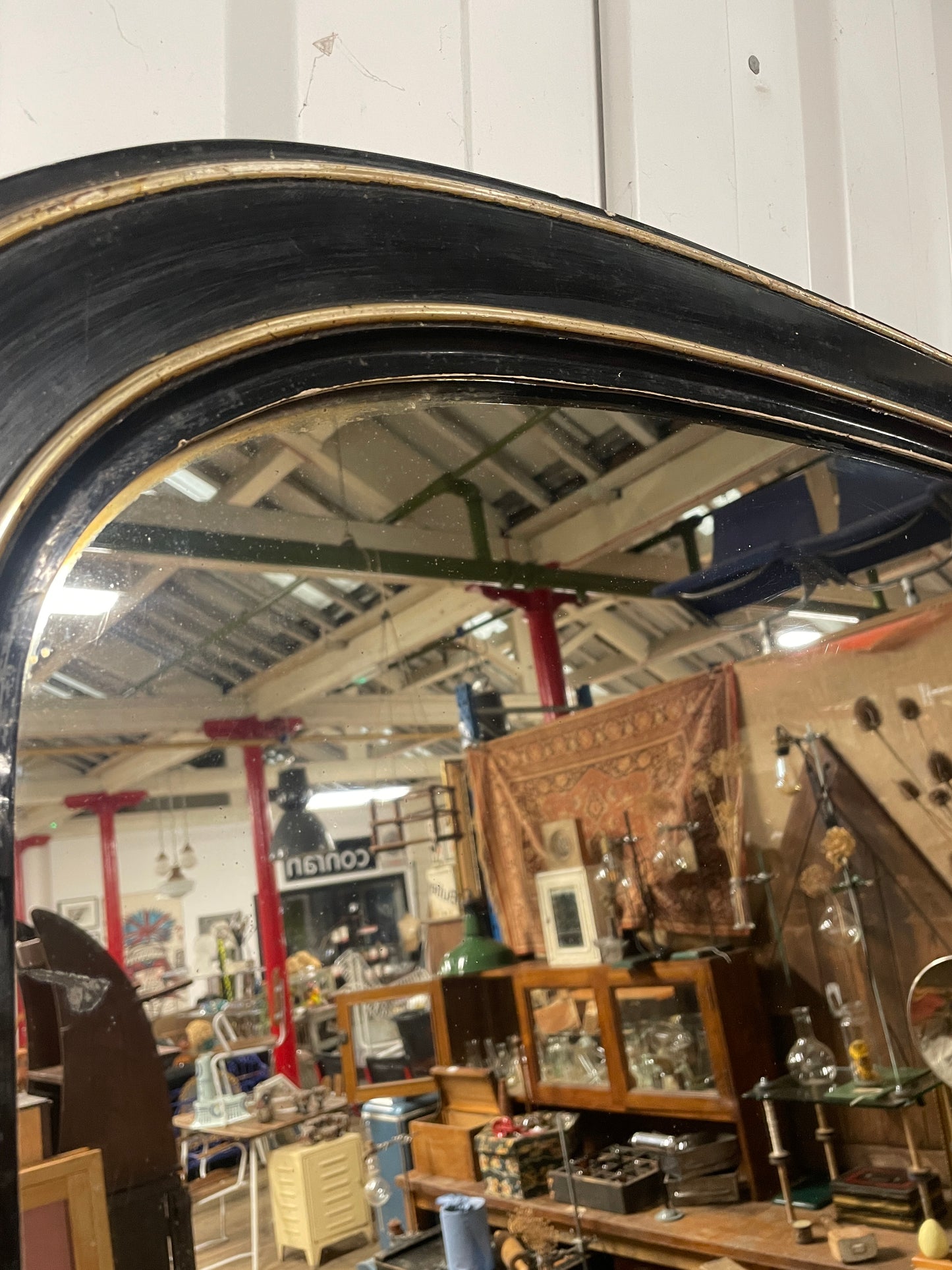 ANTIQUE BLACK EBONISED OVERMANTEL WALL MIRROR