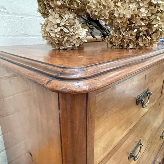 ANTIQUE SATINWOOD CHEST OF DRAWERS TWO OVER THREE