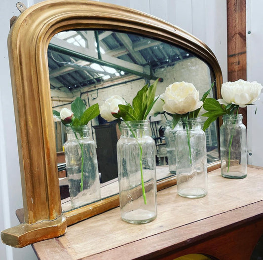 SMALL VICTORIAN GOLD ANTIQUE OVER MANTLE MIRROR