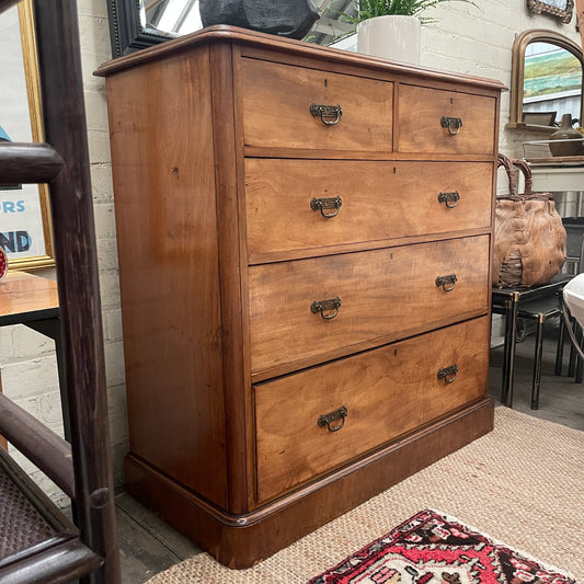ANTIQUE SATINWOOD CHEST OF DRAWERS TWO OVER THREE