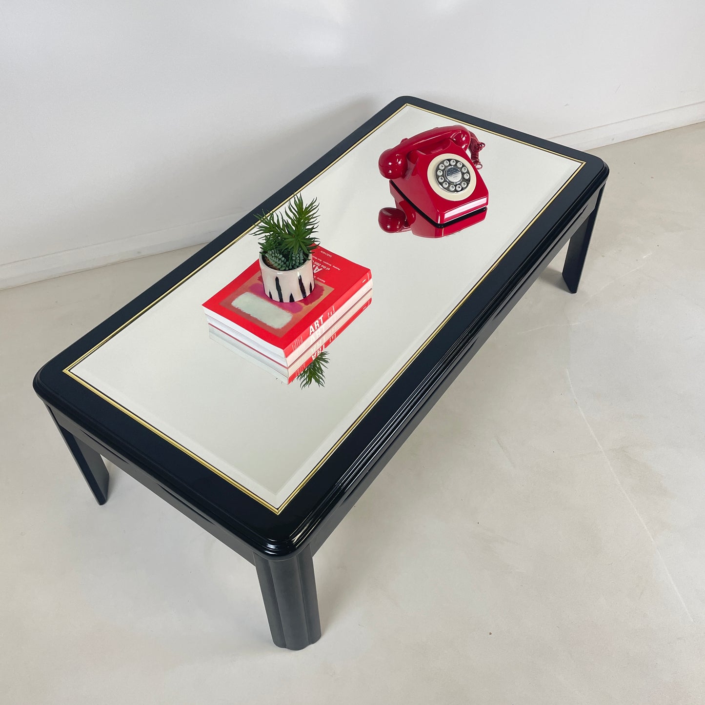 1980s MIRRORED BLACK LAQUERED COFFEE TABLE
