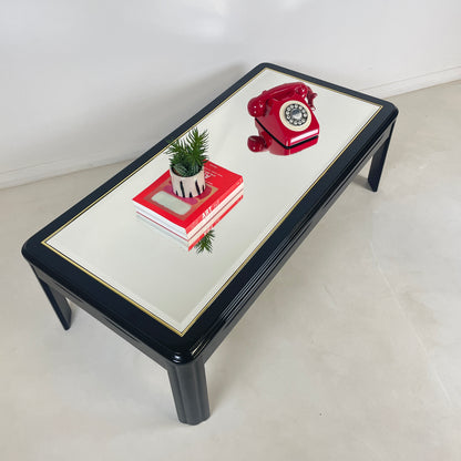 1980s MIRRORED BLACK LAQUERED COFFEE TABLE