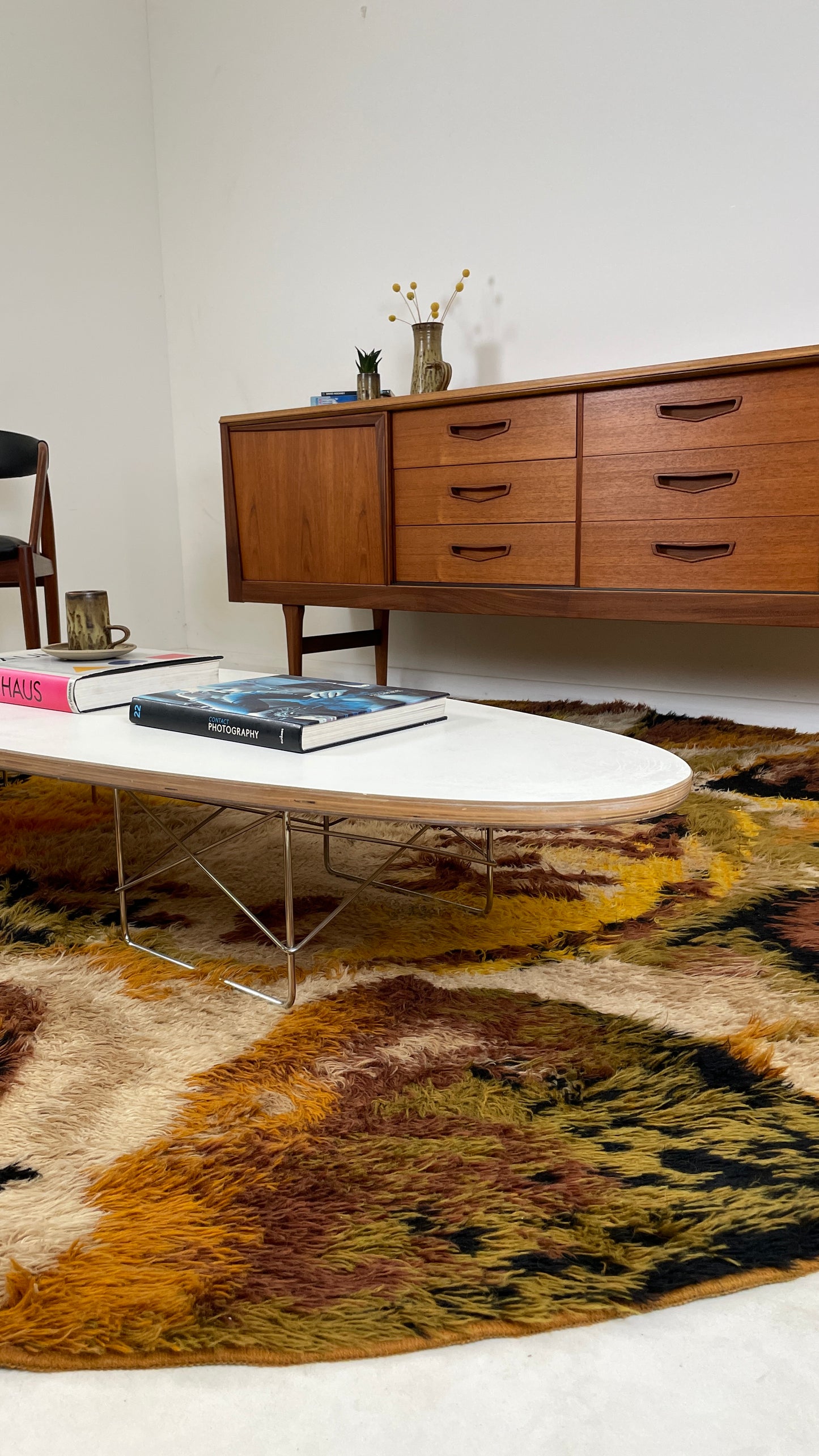 SEVENTIES ROUND SHAGGY RYA RUG - 244cm MUTED AUTUMN COLOURS