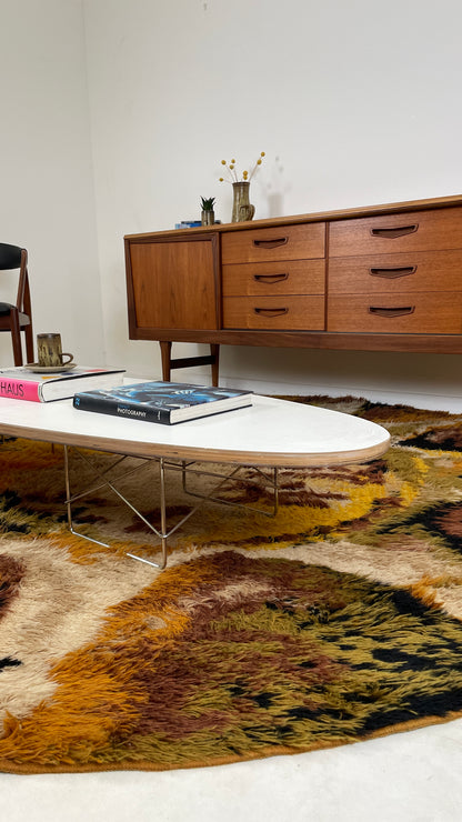 SEVENTIES ROUND SHAGGY RYA RUG - 244cm MUTED AUTUMN COLOURS