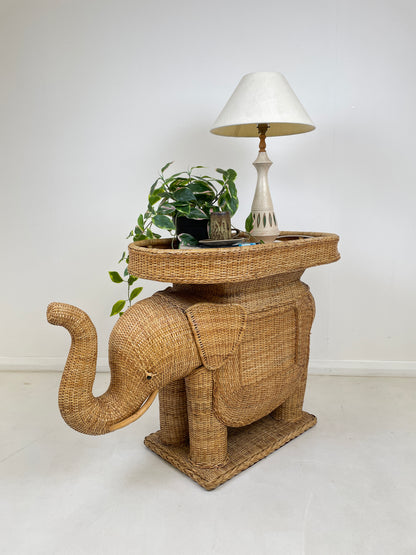 VINTAGE ELEPHANT WICKER SIDE TABLES X 2