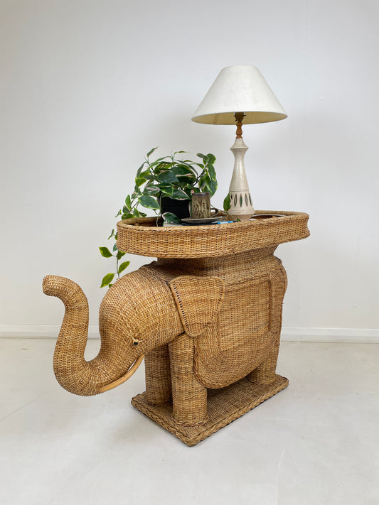 VINTAGE BAMBOO ELEPHANT SIDE TABLE