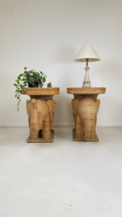 VINTAGE ELEPHANT WICKER SIDE TABLES X 2